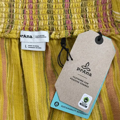 prAna New Smocked Tie Hem Tank Top Little Palm Cami Leapfrog Stripe Size Large