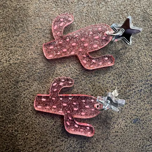 Pink & Silver Cactus Earrings Acrylic Lightweight Boho Handmade Jewelry