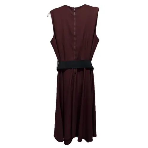 City Chic Burgundy Solid Sleeveless Fit Flare Dress Size XS/14 Back Zip Belt