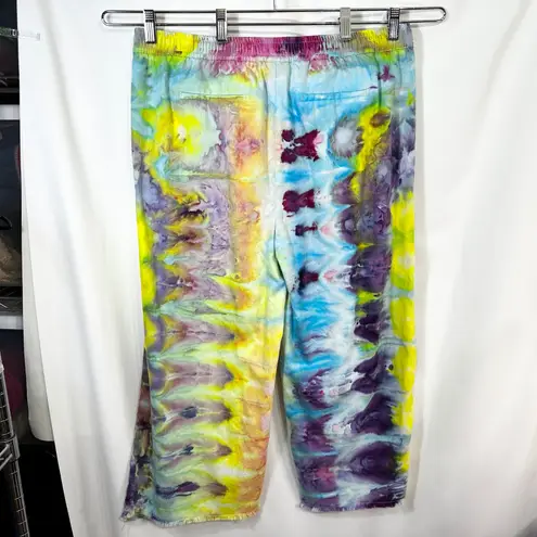 Rafaella XL Cropped Pants Handmade Tie Dye Elastic Pull On Palazzo Blue 544