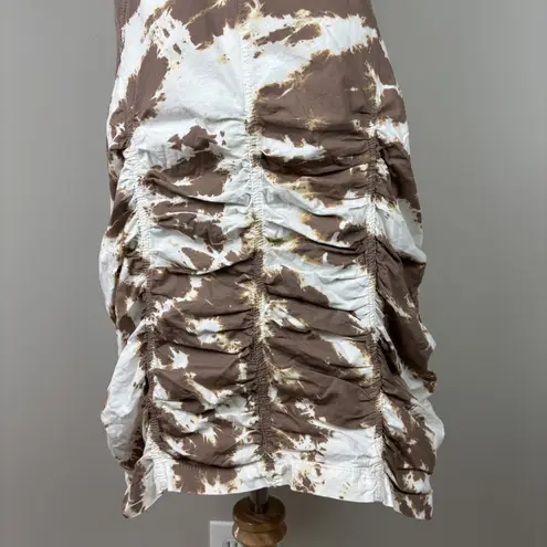 XCVI Wearables Aviana Dress Womens Medium Ruched Brown Tie Dye Mini Short Sleeve