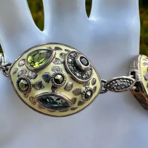 Chi by Carlos Falchi Sterling Silver Enamel & Natural Stone Statement Bracelet