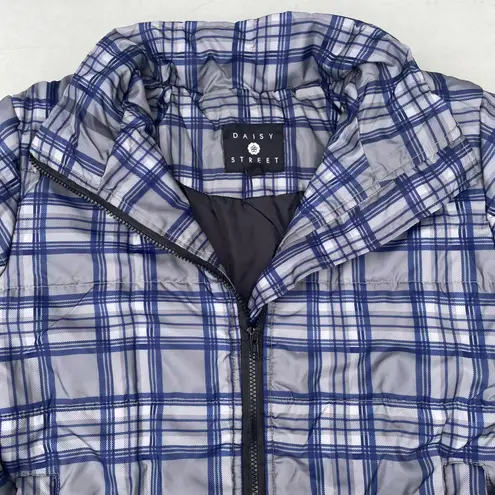 Daisy Street Blue Plaid Checkered Puffer Jacket
