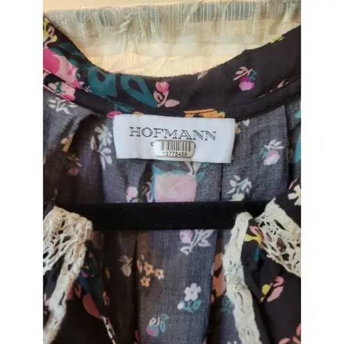 sz 40 black Hofmann copenhagen Bea floral ruffle dress Victorian Vtg look Size M