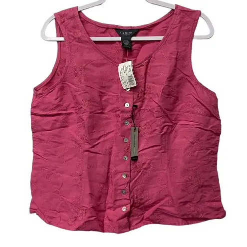Van Heusen Women's Button Down Embroidered Top Magenta Size L NWT