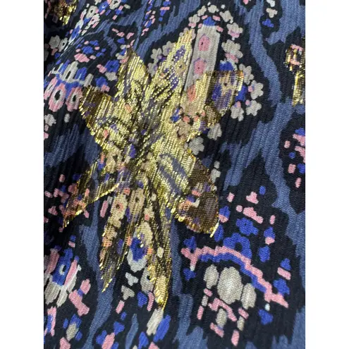 Sézane SEZANE Blue Floral Metallic Wrap Dress Short Sleeve Silk Lurex S 4