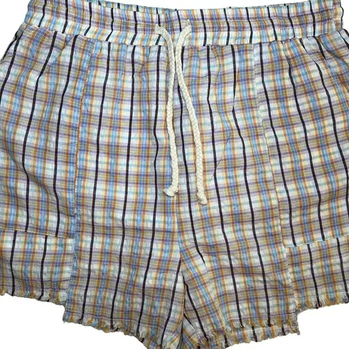 PaperMoon 100% cotton plaid chopped hem drawstring shorts, gauze liner Size M