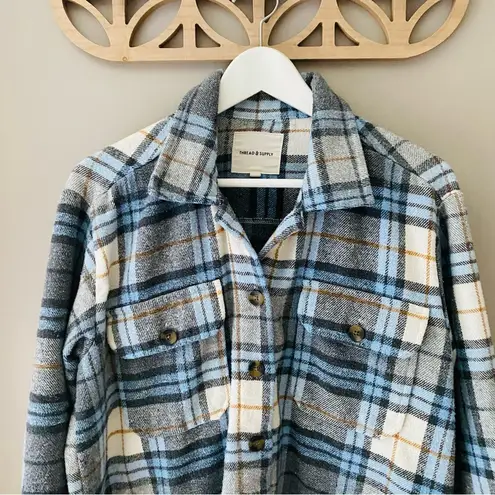 Thread and Supply  Plaid Button Top Blue Sz Small