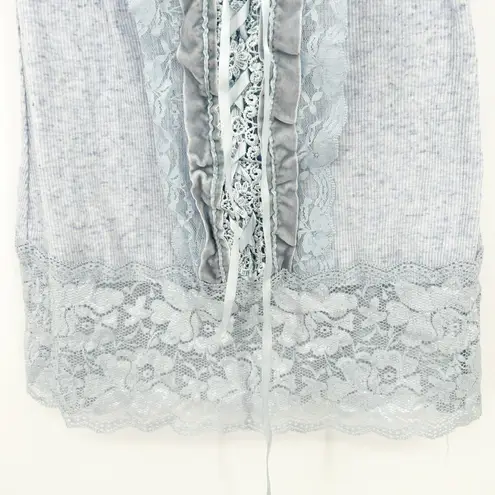 Mine Womens VTG Y2K Coquette Fairycore Beachy Linen Blend Lace Tank Top Size M Blue Size M