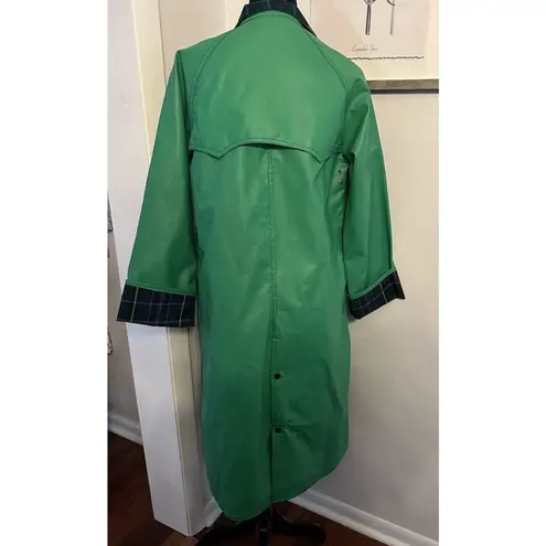 VTG 80s Lot One Inc of Boston Green Rain Coat PVC Tartan Liner Medium ROCKABILLY
