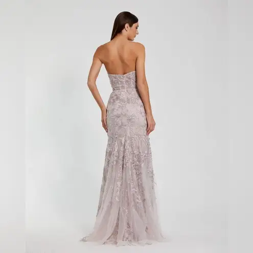 Mac Duggal 21036 Pink Strapless Lace Embellished Trumpet Gown With 3D Flower