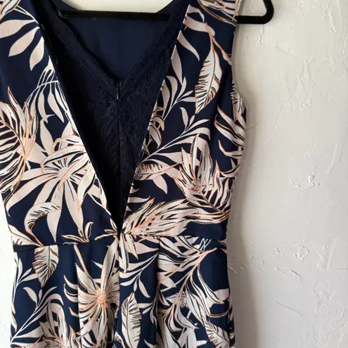 VERO MODA Tropical Romper Size S Navy Palm Print Blue Lace Back Coastal Chic