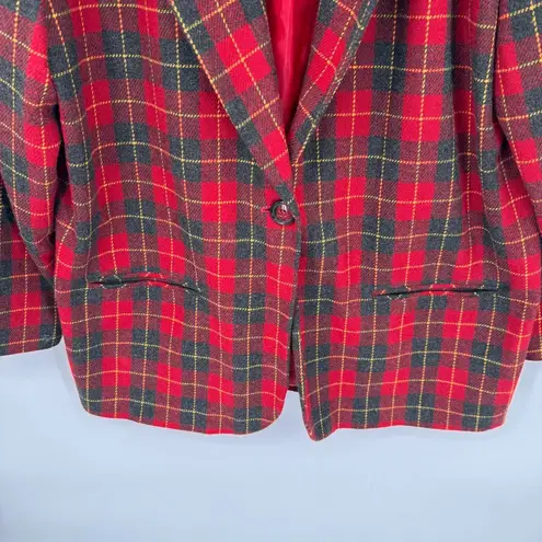 Sag Harbor Blazer Jacket Womens 14/16 Red Tartan Plaid Wool Blend Vintage