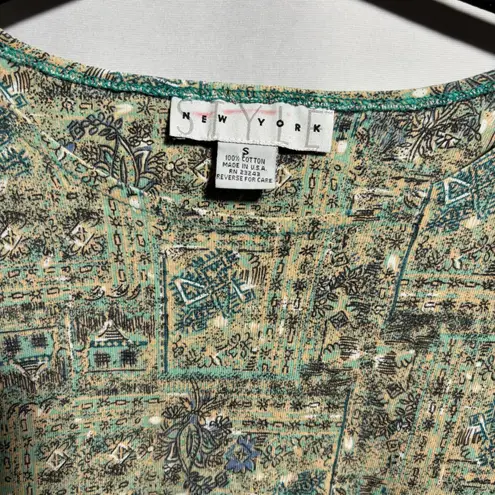 Style New York Vintage Abstract Print Short Sleeve Cotton T Shirt Boxy Grunge S Green