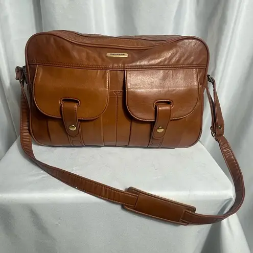 Samsonite Travel/Messenger Bag Brown W/ Gold Accents Unisex 1970’s Vintage
