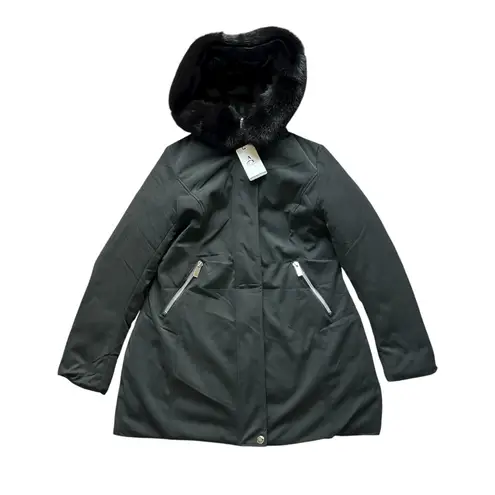 🆕Anewsta Women's Black Mid Length Cinched Waist Hooded Jacket Size L