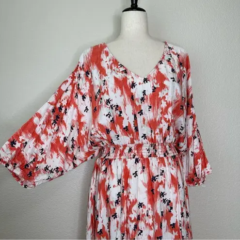 Time And Tru Floral Woven Smocked Waist Midi Dress