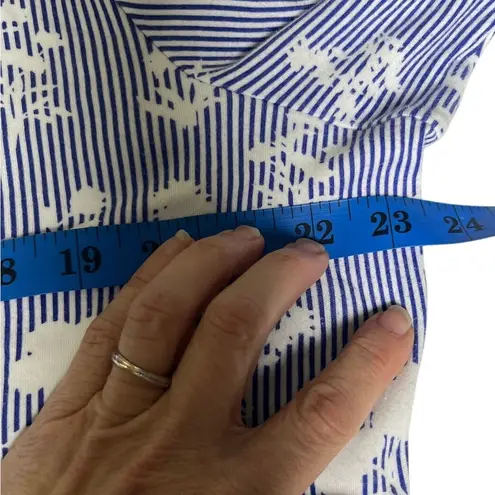 Charter Club 1X Blue White Stripe Floral Pima Cotton Boatneck Top Preppy Chic C