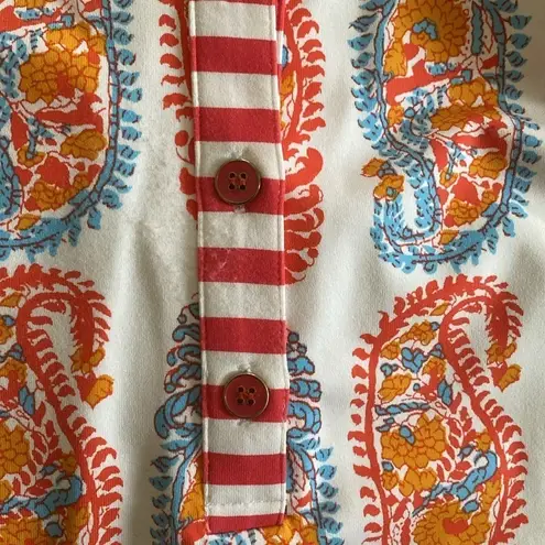 J. McLaughlin  Catalina cloth Tunic Orange Blue white Print 3/4 Sleeve size LARGE