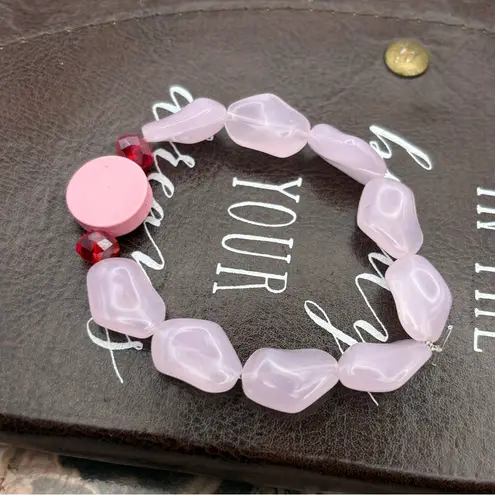 Handmade Y2K Pink Heart Bead Stretch Bracelet