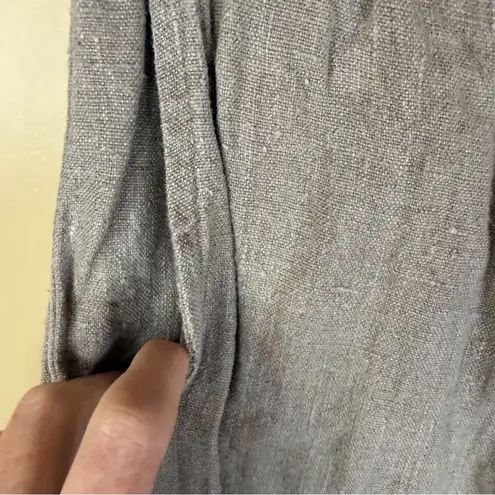 Flax Linen Size Large Wide Leg 25” Inseam Pull On Beige Pants Pockets Travel