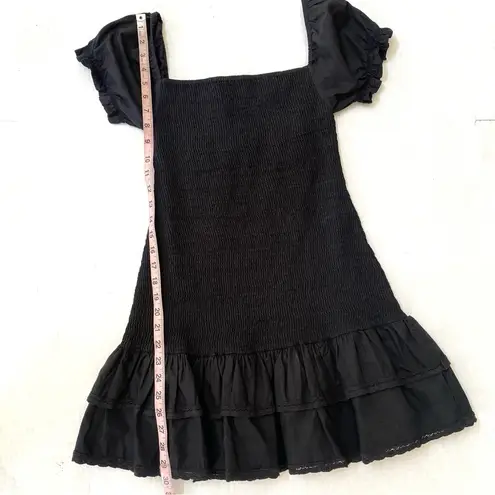 Maia Bergman Ada Smocked Black Puff Sleeve Drop Waist Mini Dress Size Small