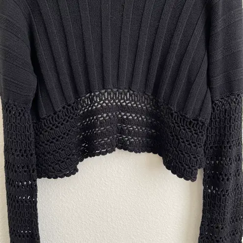 Baby Phat Vintage Y2K Black Crochet Bell Sleeve Open Drape Cropped Cardigan
