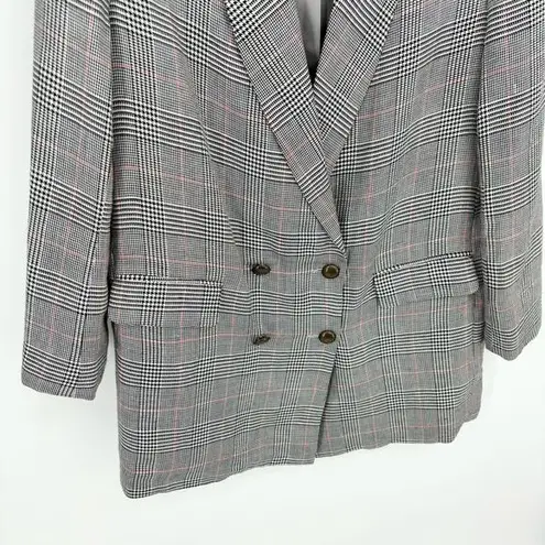 Emerson Fry Lee Blazer Jacket Houndstooth Plaid Linen Size 14 Black White