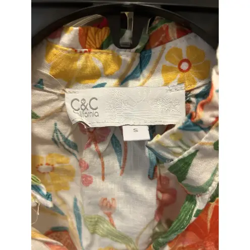 C&C California C & C California Womens Floral Linen Top Small Hawaiian Tropical Cruise Beach