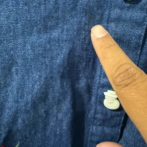 VTG 90s Tantrums Christmas Snowmen Embroidered Denim Flannel Button Down XL T Blue