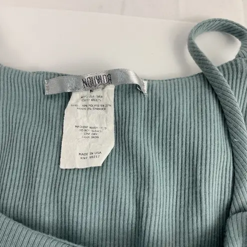 NOUVIDA Ruffle Cold Shoulder Tank Top Ribbed Knit Sleeveless Blouse Casual Blue Size M