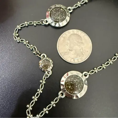 Lia Sophia Silver-tone Molecule Black Sparkly Center Accent 30”Necklace 31g.