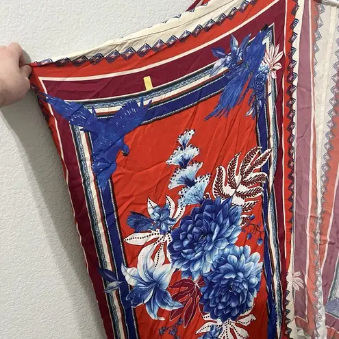 Farm Rio Macaw Scarf Kimono Duster floral stripe red blue shawl Size Large