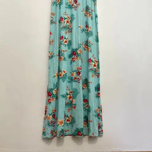 Olive & Oak LULUS Sleeveless Floral Maxi Dress Aqua Blue Pink Tropical Hawaiian