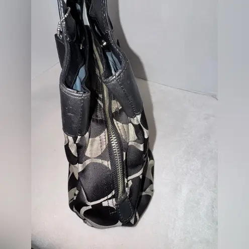 Coach Y2K  Lexi Black & Gray Signature Jacquard Monogram Canvas Leather Bag Purse