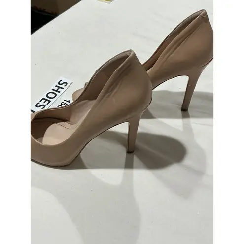 Woman’s BCNGeneration Brazen Tan Leather Peep Toe High Heel Pumps 6.5 B Brown