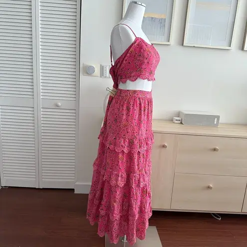 Caroline Constas Skirt Womens Large Floral Lace Tiered Crop Top Matching Co Ord Pink