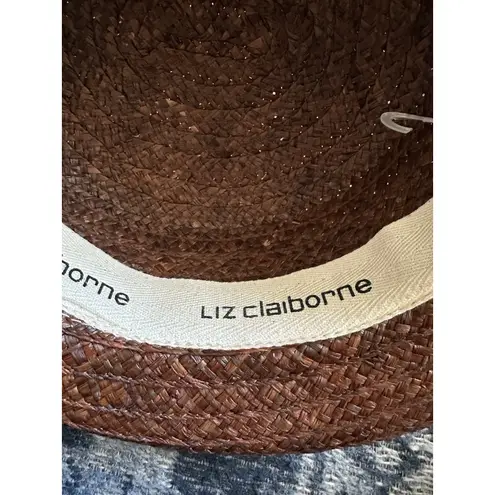 Women's Brown Raffia (?) Bowler Hat Rolled Brim Vintage Liz Claiborne 12” X 10”