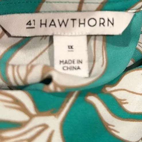 🔵 SALE 3/$25 41 HAWTHORN FLORAL GREEN WHITE VNECK 3/4 BELL SLEEVE BLOUSE TOP 1X