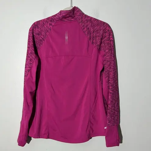 Danskin  Now Raspberry Dark Pink 1/2 Zip Long Sleeve Athletic Top With Thumbholes