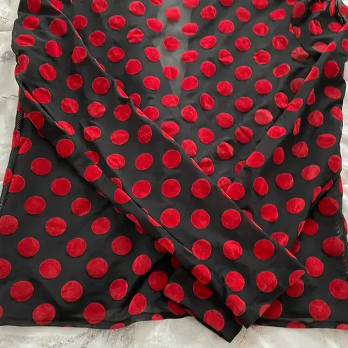 ZARA  Trafaluc red dots black sheer open front boho long sleeve blouse, size S