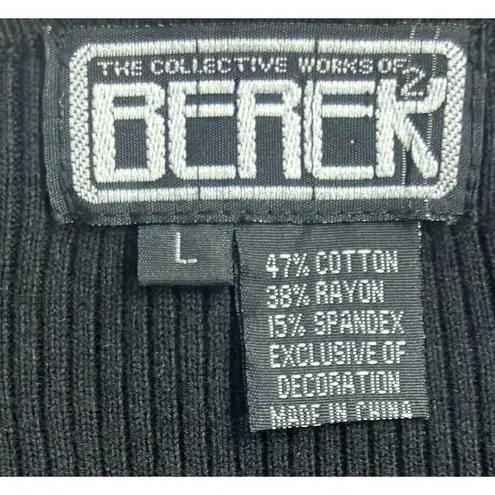 Berek Top Size Large Black Beads Embellished Ribbed Artsy Bling Jewel Stones