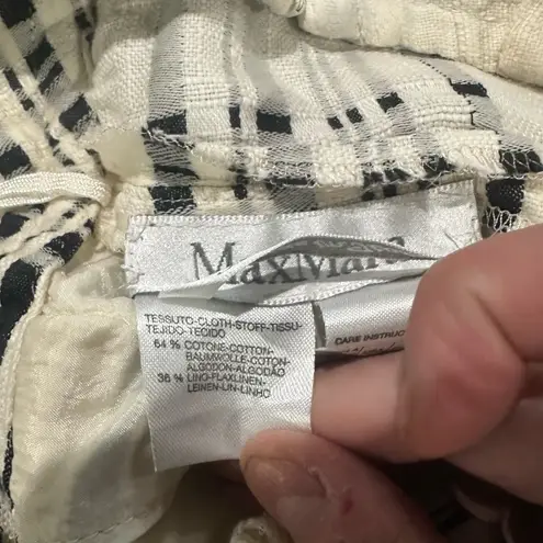 Max Mara Italy Black Cream Linen Blend Knee Length Pencil Skirt Sz 4 EUC office