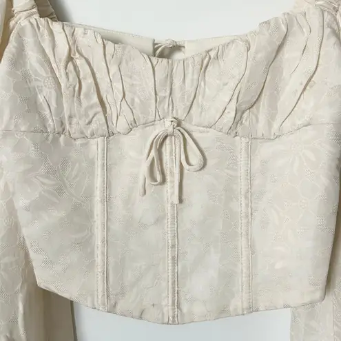 For Love & Lemons Janet Crop Corset Top Ivory White Puff Sleeve Square Neck XS