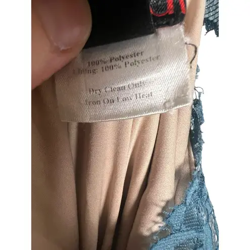 nha khanh On Cloud Nine Teal Blue Lace Tulle Cap Sleeve V