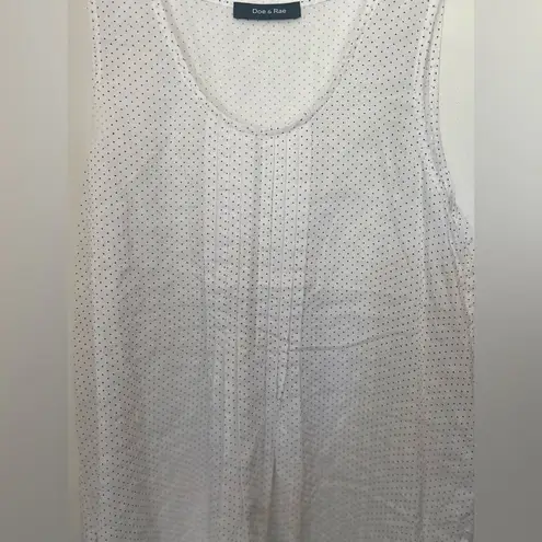 Doe & Rae white with blue polka dots top with pleated detail