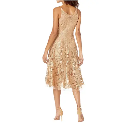 Dress the Population Blair Plunging Fit & Flare Sequin Midi Dress, Gold/Nude, XL