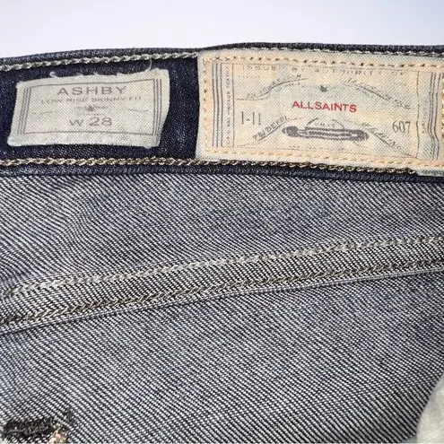 All Saints Ashby Low Rise Skinny Fit Medium Dark Wash Denim Jeans Size W28