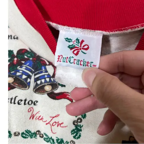 Vintage Nutcracker Christmas All Over Print Long Sleeve Top Holiday White Size L