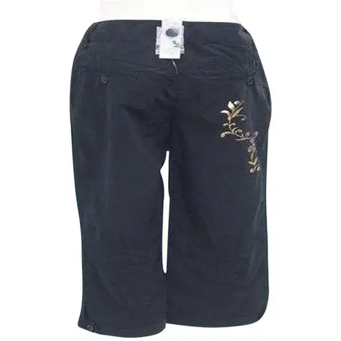 Cache Black Zen Rhinestone Pockets Gold Metallic Design Crop Pant New $138 NWT Size 4